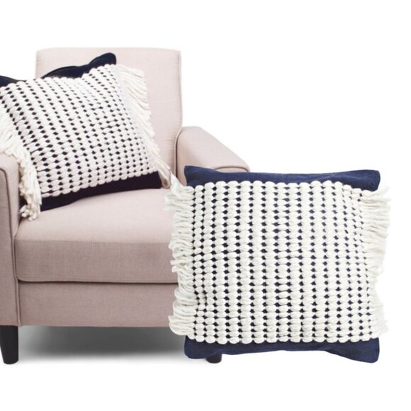 West Elm Other - NEW Down Filled Luxury West Elm Navy Blue Ivory Boho Textile Weave Throw Pillow